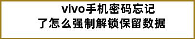 vivo手机密码忘记了怎么强制解锁保留数据