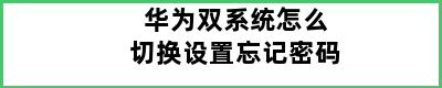 华为双系统怎么切换设置忘记密码