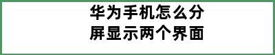 华为手机怎么分屏显示两个界面