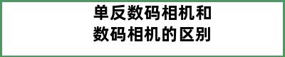 单反数码相机和数码相机的区别