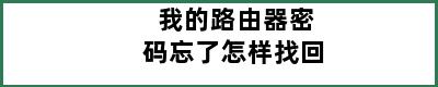 我的路由器密码忘了怎样找回