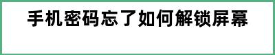 手机密码忘了如何解锁屏幕