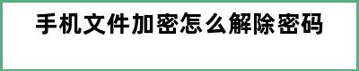 手机文件加密怎么解除密码