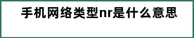 手机网络类型nr是什么意思