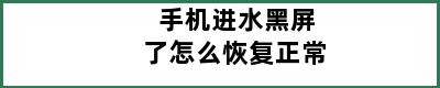 手机进水黑屏了怎么恢复正常