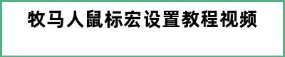 牧马人鼠标宏设置教程视频