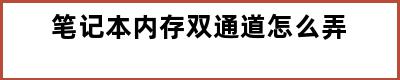 笔记本内存双通道怎么弄