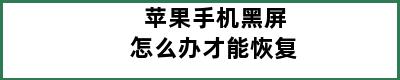 苹果手机黑屏怎么办才能恢复