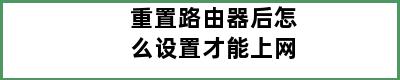 重置路由器后怎么设置才能上网